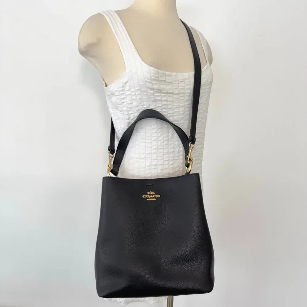 Coach Town Bucket Large Bag Pebble Leather Shoulder Crossbody Black 91122